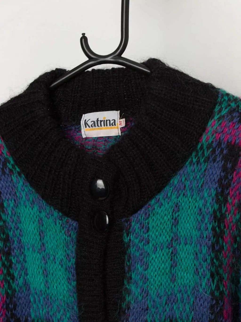 80s vintage bright mohair cardigan, made in UK – Medium