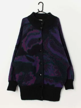 80s vintage purple cardigan with paisley pattern – Large / XL