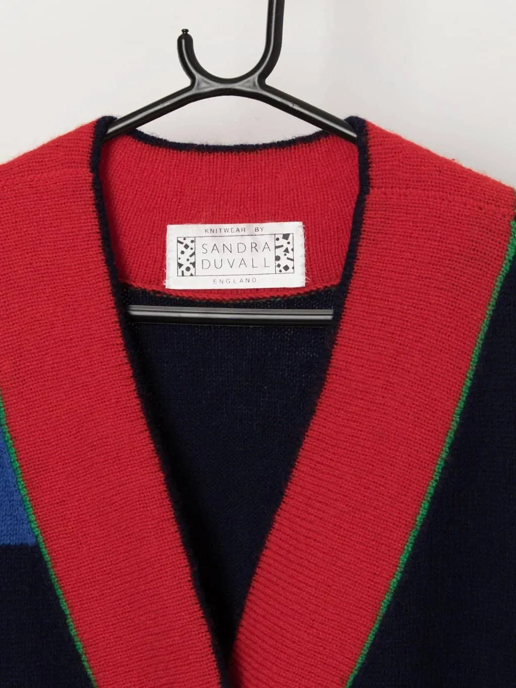 80s vintage Sandra Duvall England colour block wool cardigan – Medium / Large