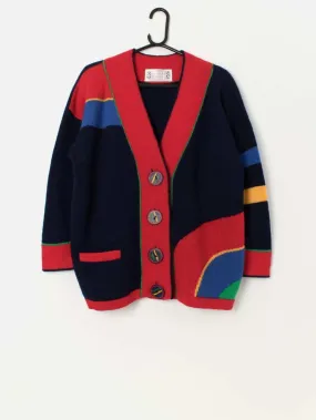 80s vintage Sandra Duvall England colour block wool cardigan – Medium / Large