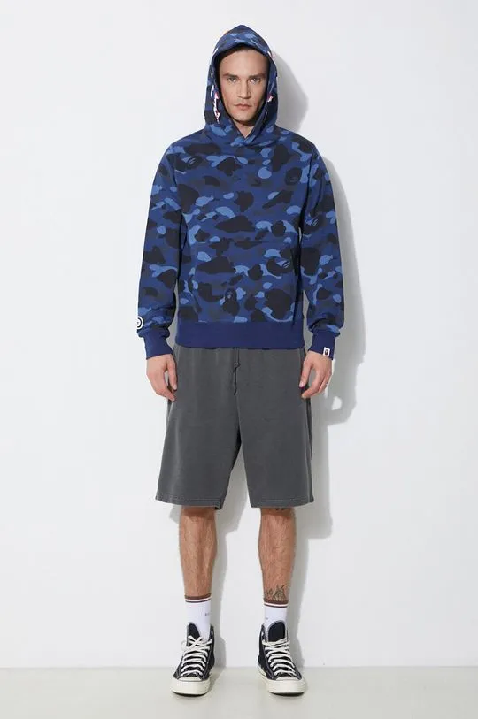 A Bathing Ape cotton sweatshirt Color Camo Shark Pullover Hoodie men's navy blue color hooded 1K30114002