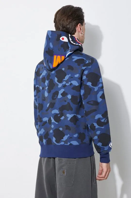 A Bathing Ape cotton sweatshirt Color Camo Shark Pullover Hoodie men's navy blue color hooded 1K30114002