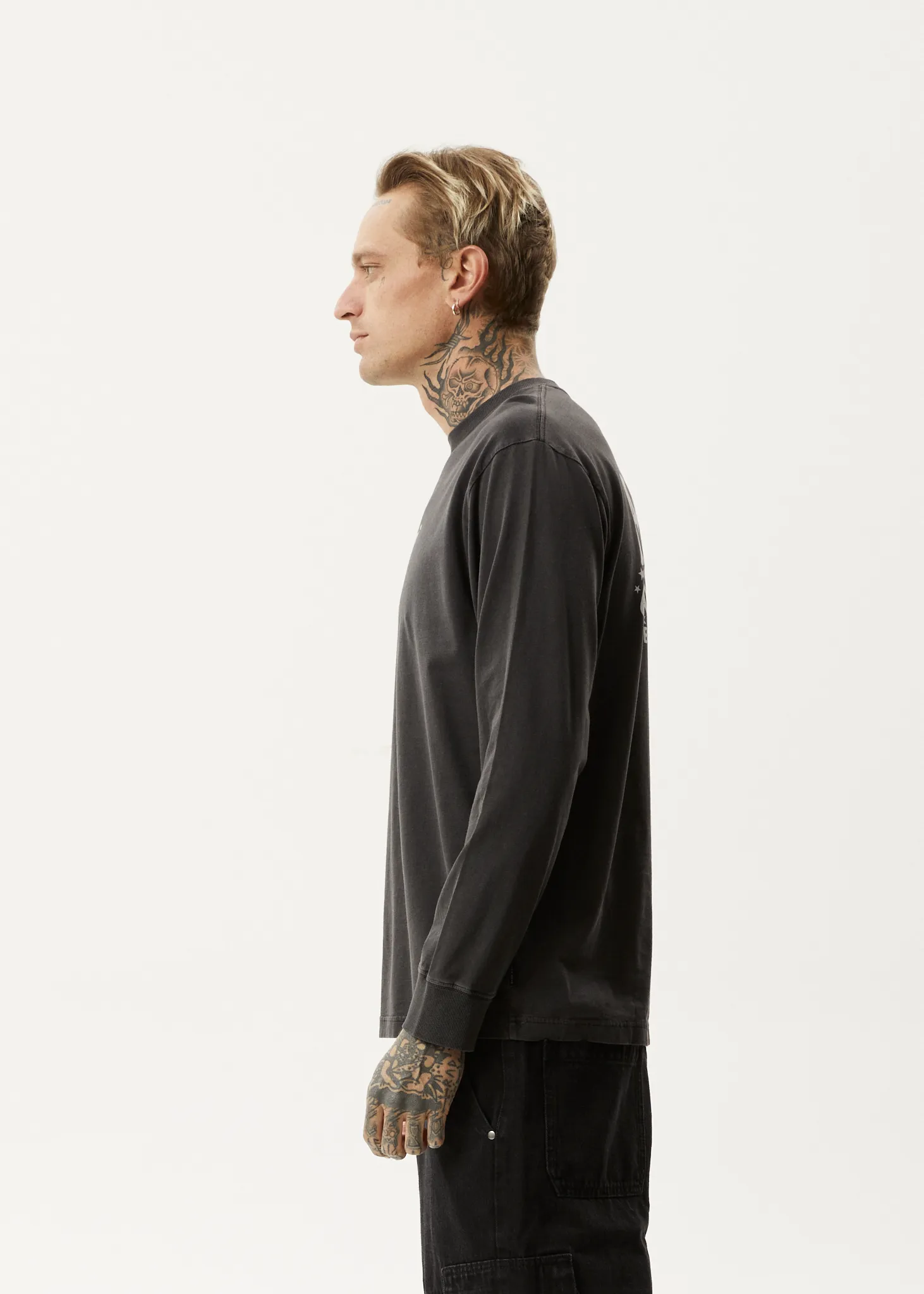 AFENDS Mens High Utility - Long Sleeve T-Shirt - Stone Black