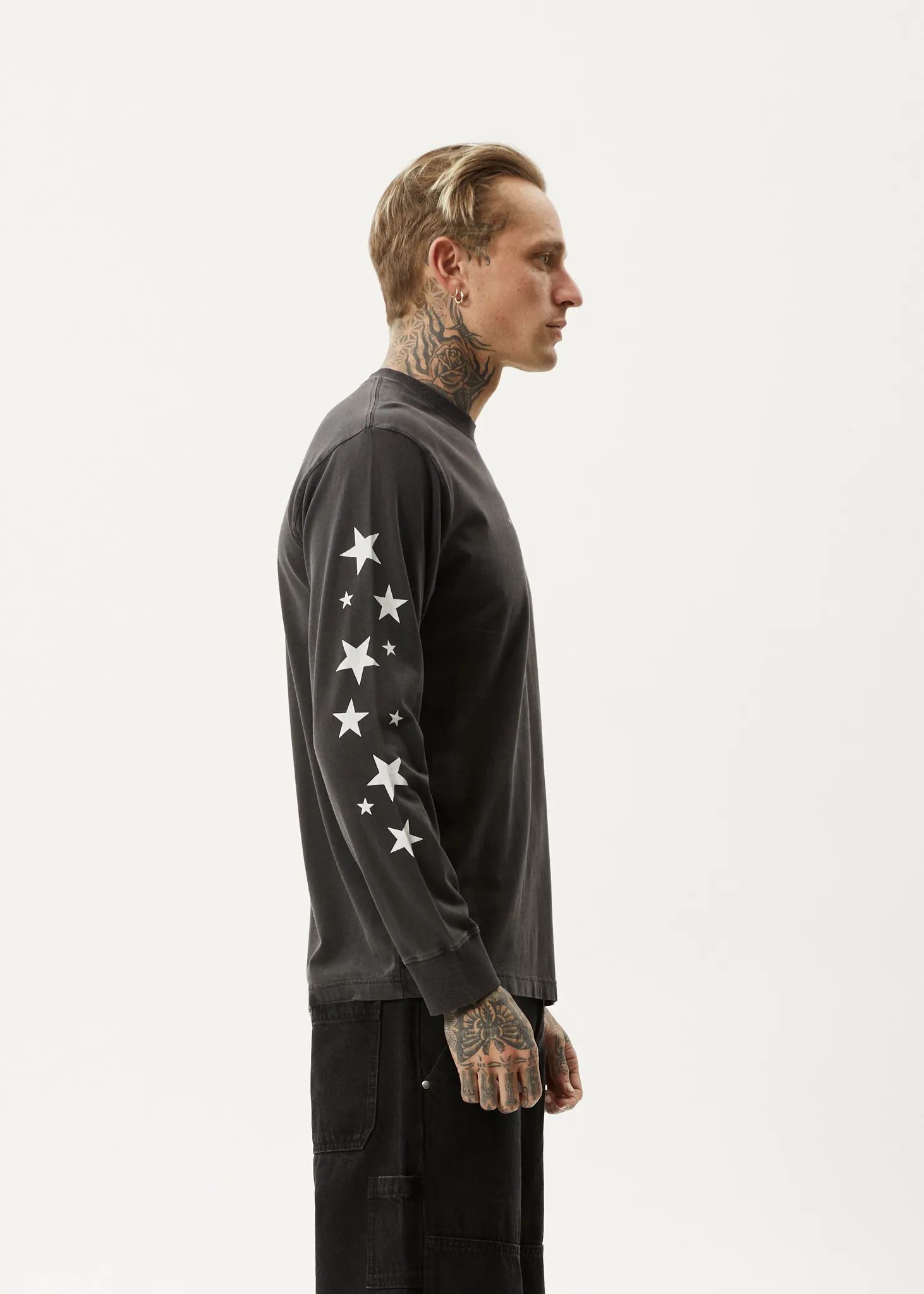 AFENDS Mens High Utility - Long Sleeve T-Shirt - Stone Black