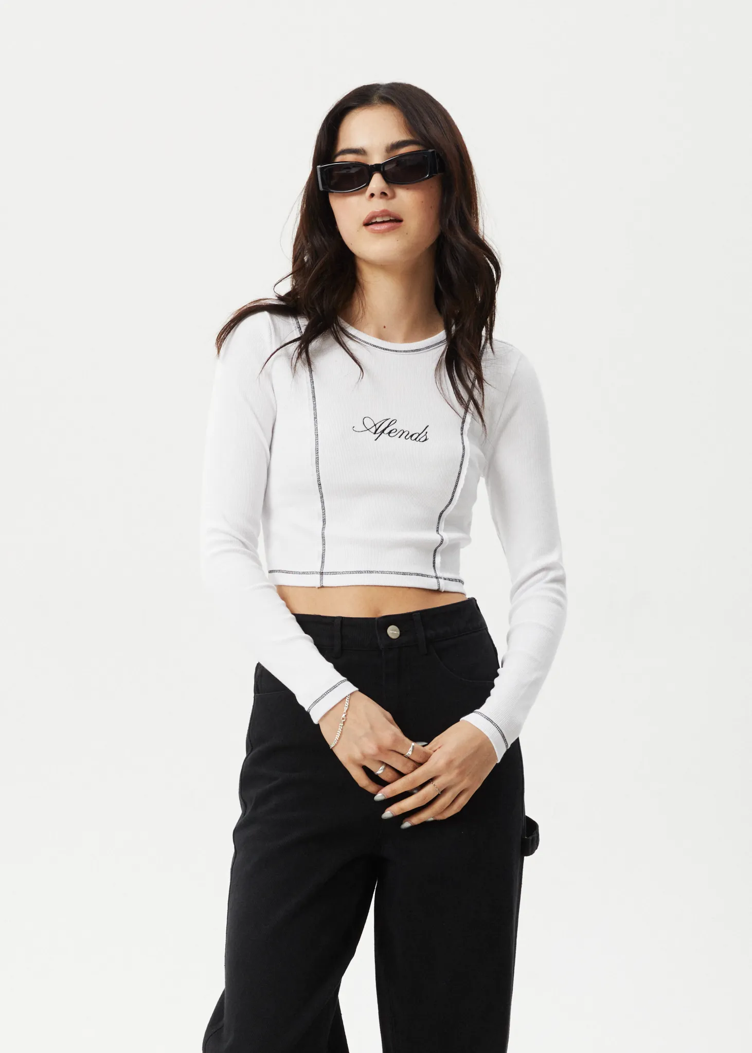 AFENDS Womens Notice - Long Sleeve Tee - White