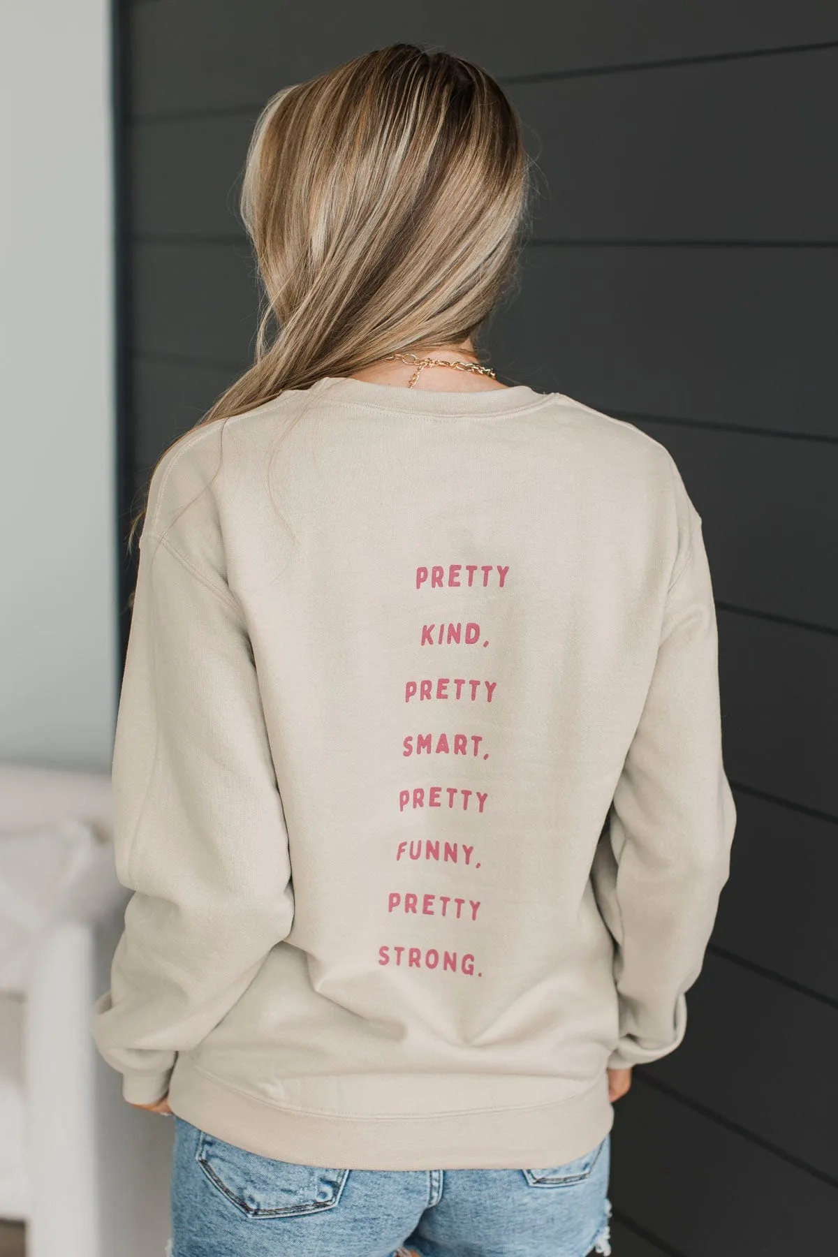 Aim To Be Pretty Crew Neck Pullover- Sand