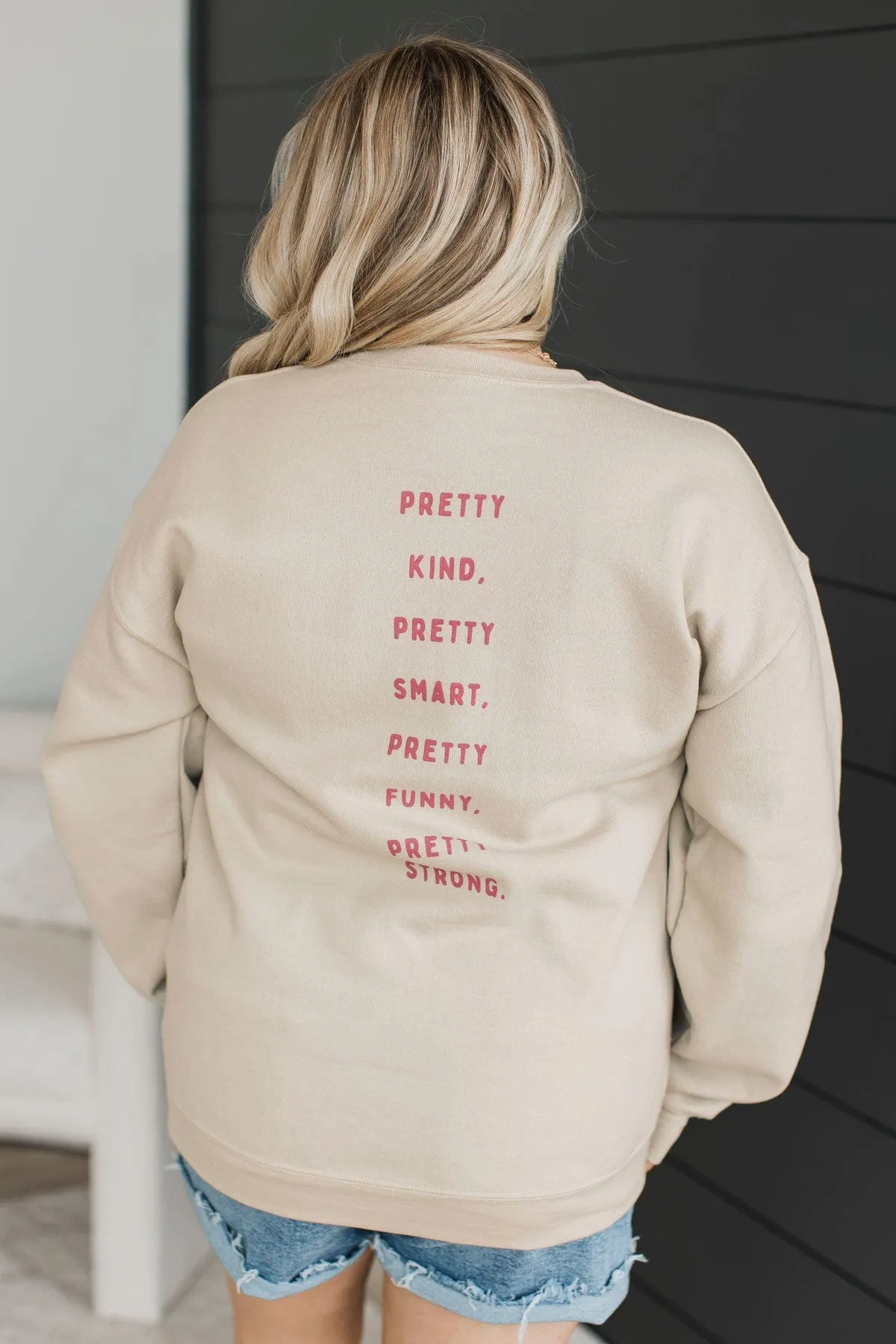 Aim To Be Pretty Crew Neck Pullover- Sand