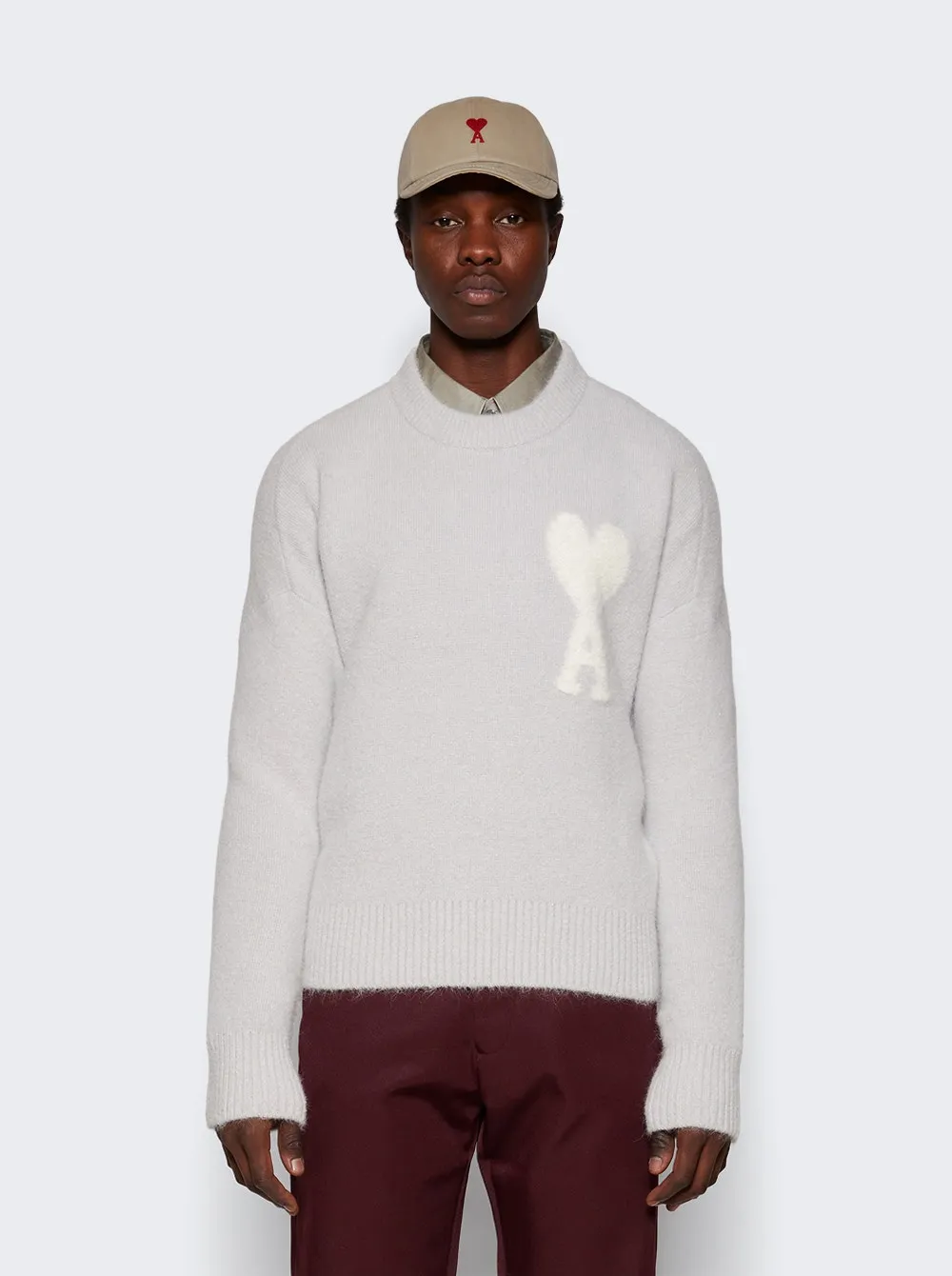 Ami Alexandre Mattiussi   Off-White Ami De Coeur Sweater Pearl Grey 