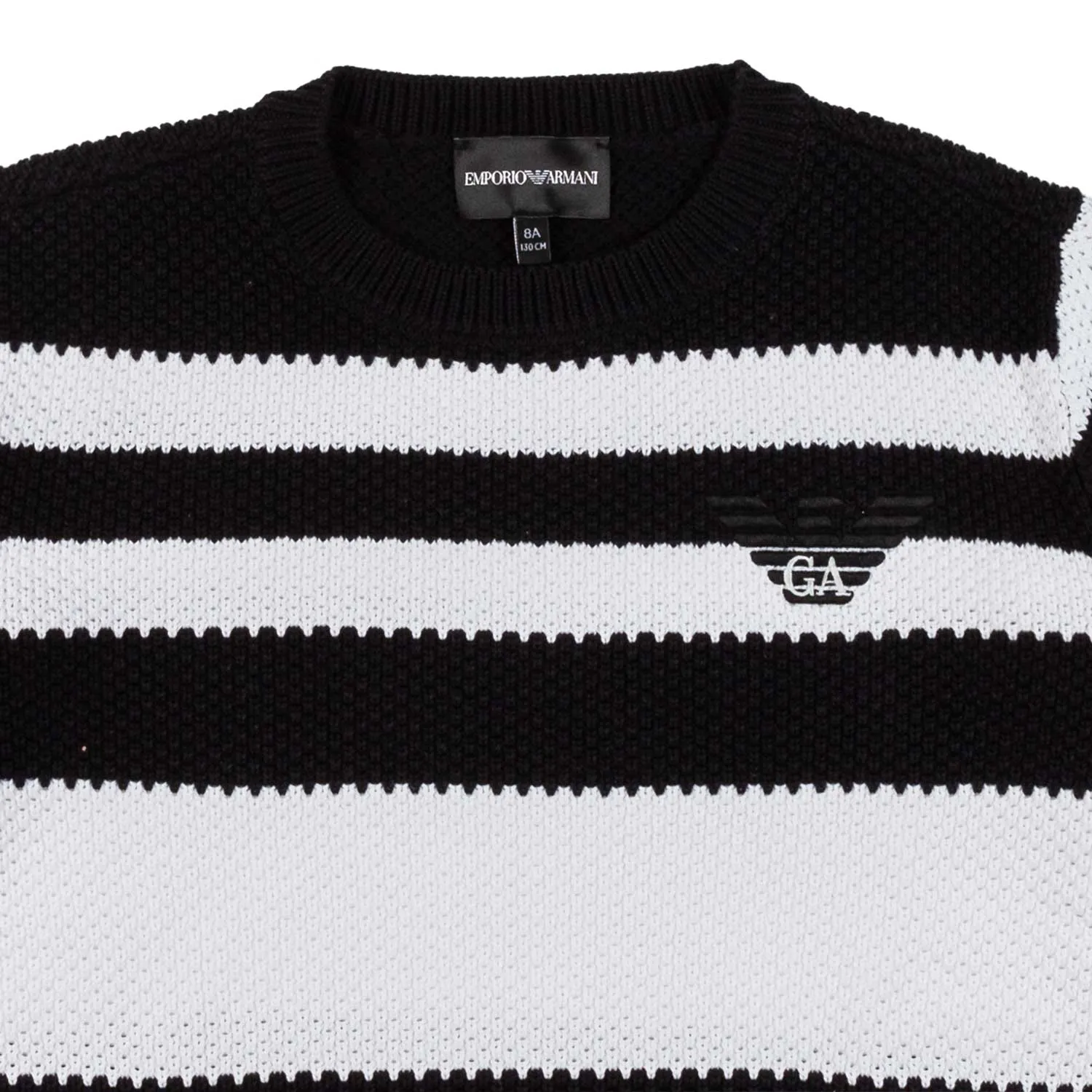 Armani Junior Jacquard Navy Blue And White Striped Pullover