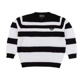 Armani Junior Jacquard Navy Blue And White Striped Pullover