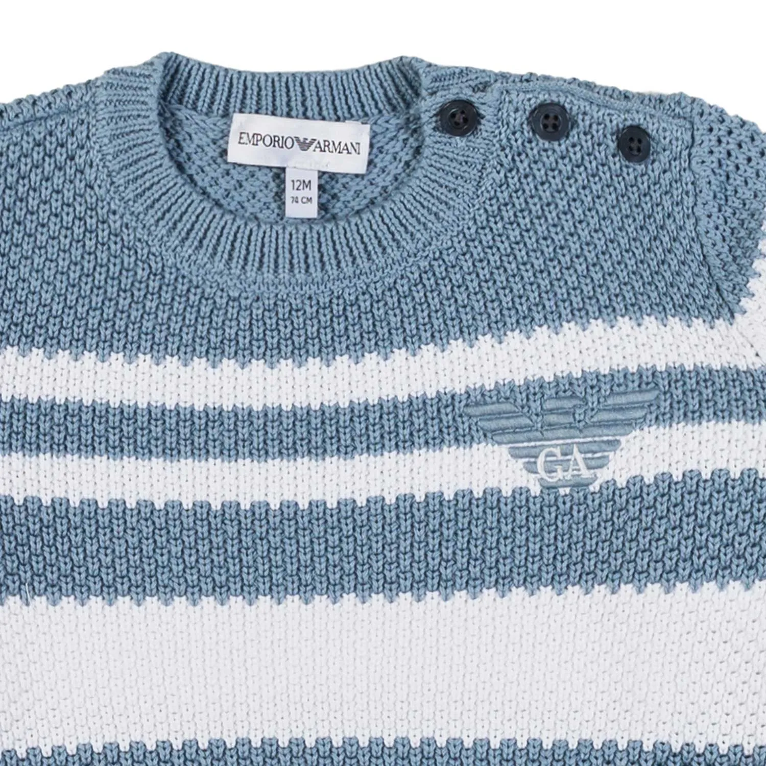 Armani Junior Jacquard Powder Blue And White Striped Baby Pullover