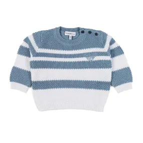 Armani Junior Jacquard Powder Blue And White Striped Baby Pullover