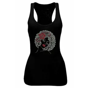 Billie Rhinestone Bling Afro Woman Racerback Tank Top