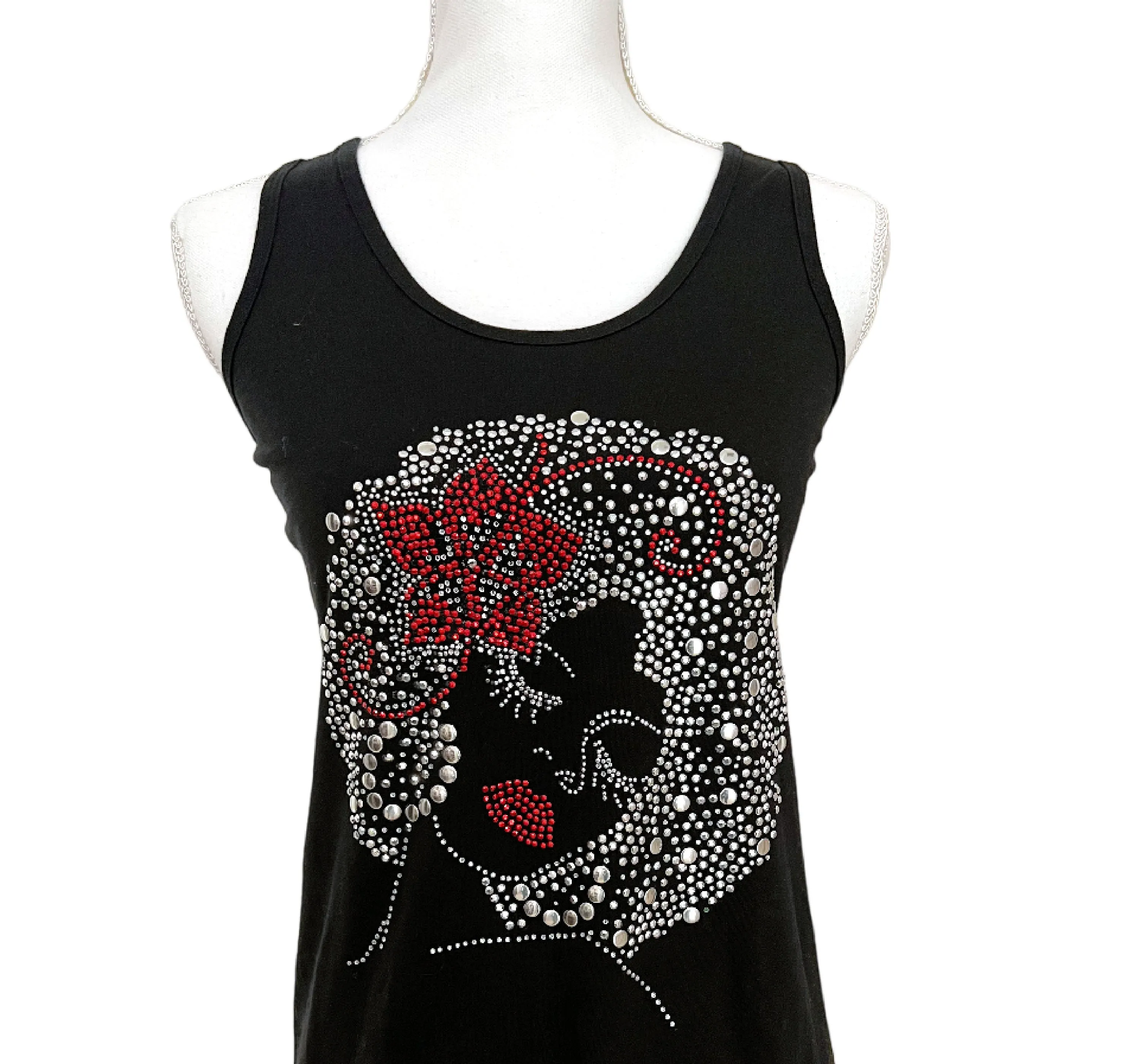 Billie Rhinestone Bling Afro Woman Racerback Tank Top