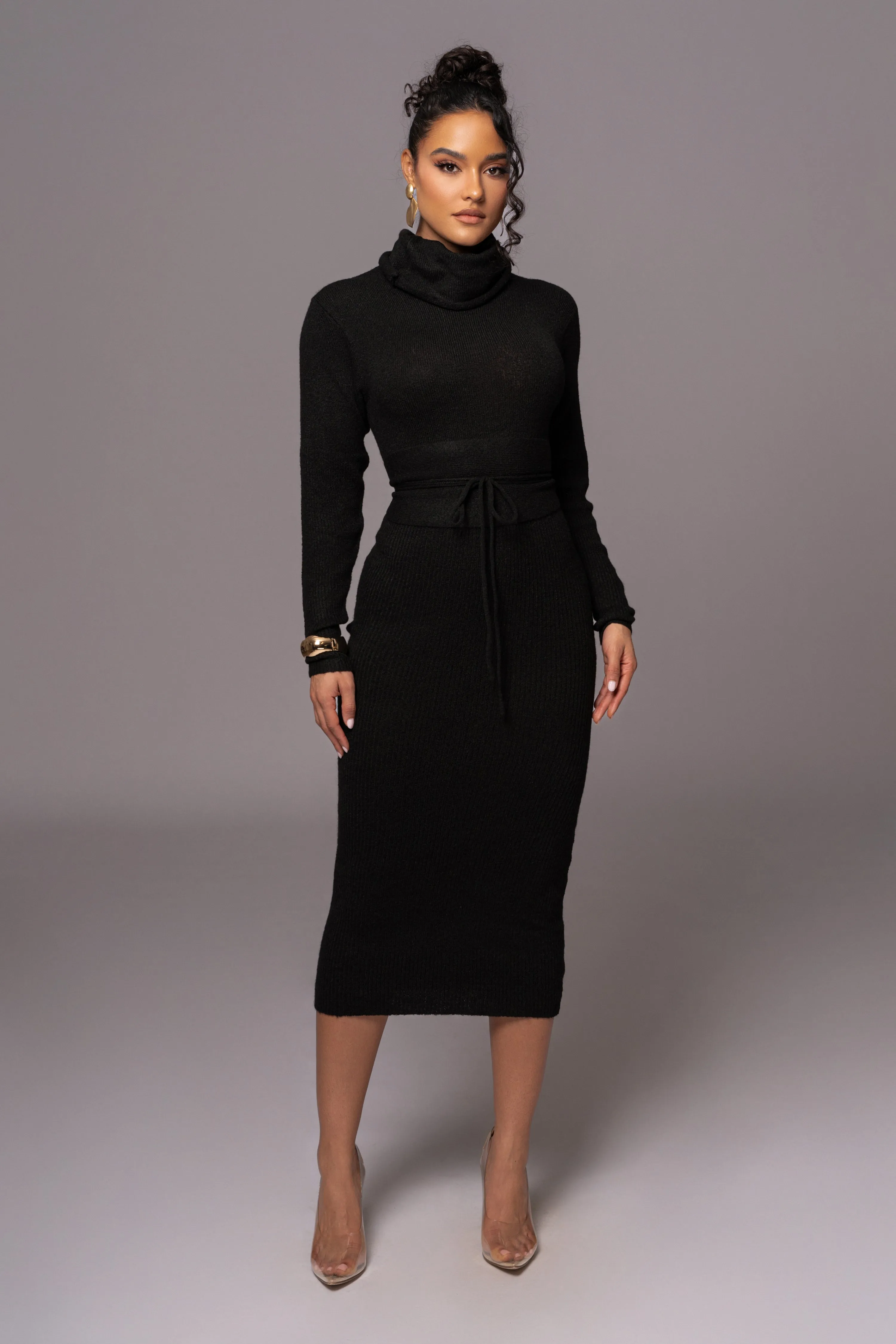 Black Aubrey Turtleneck Sweater Dress