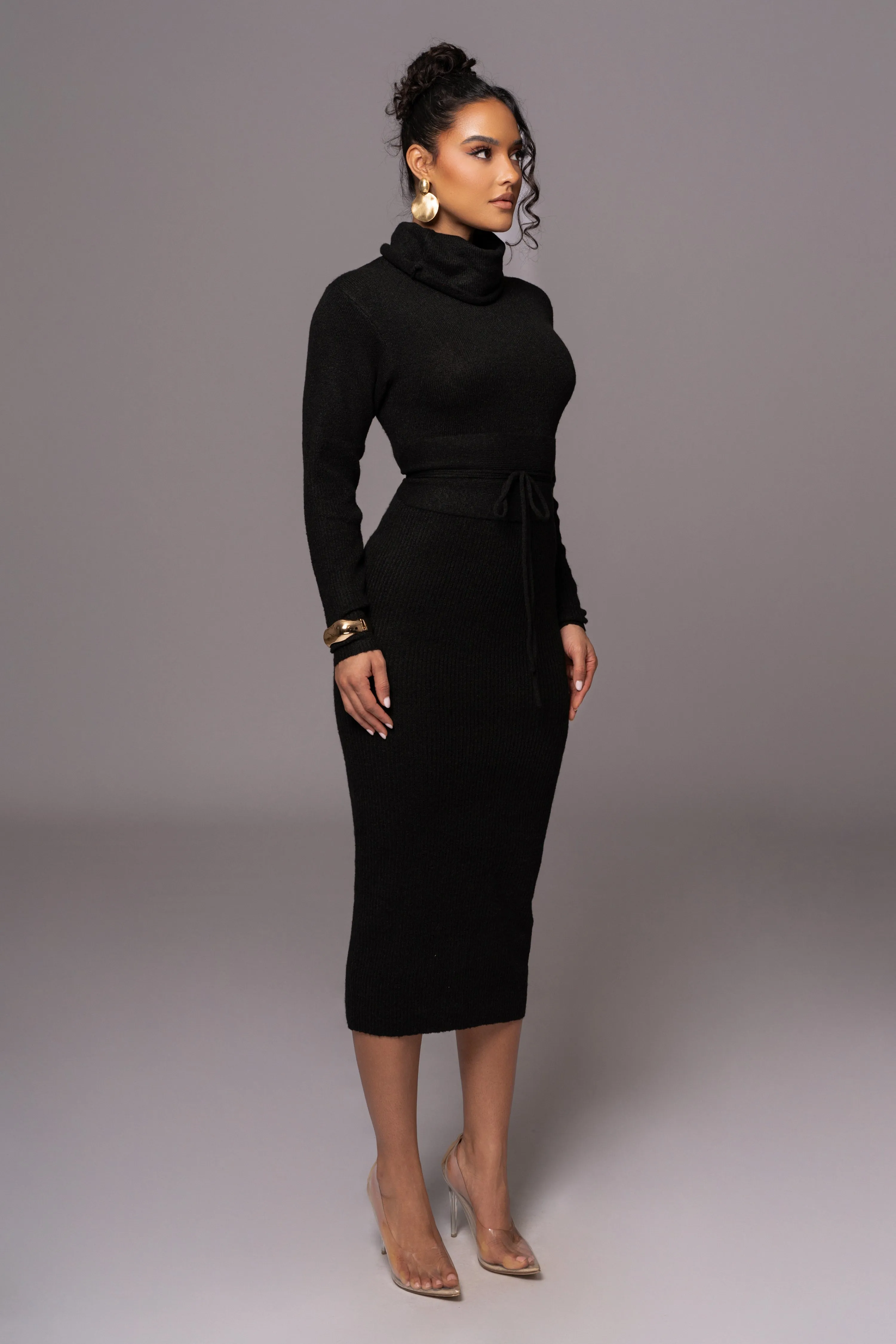 Black Aubrey Turtleneck Sweater Dress