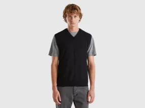 Black vest in pure Merino wool - Black | Benetton