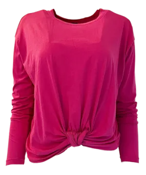 Bobi Knot Front Long Sleeve Tee, Dragonfruit