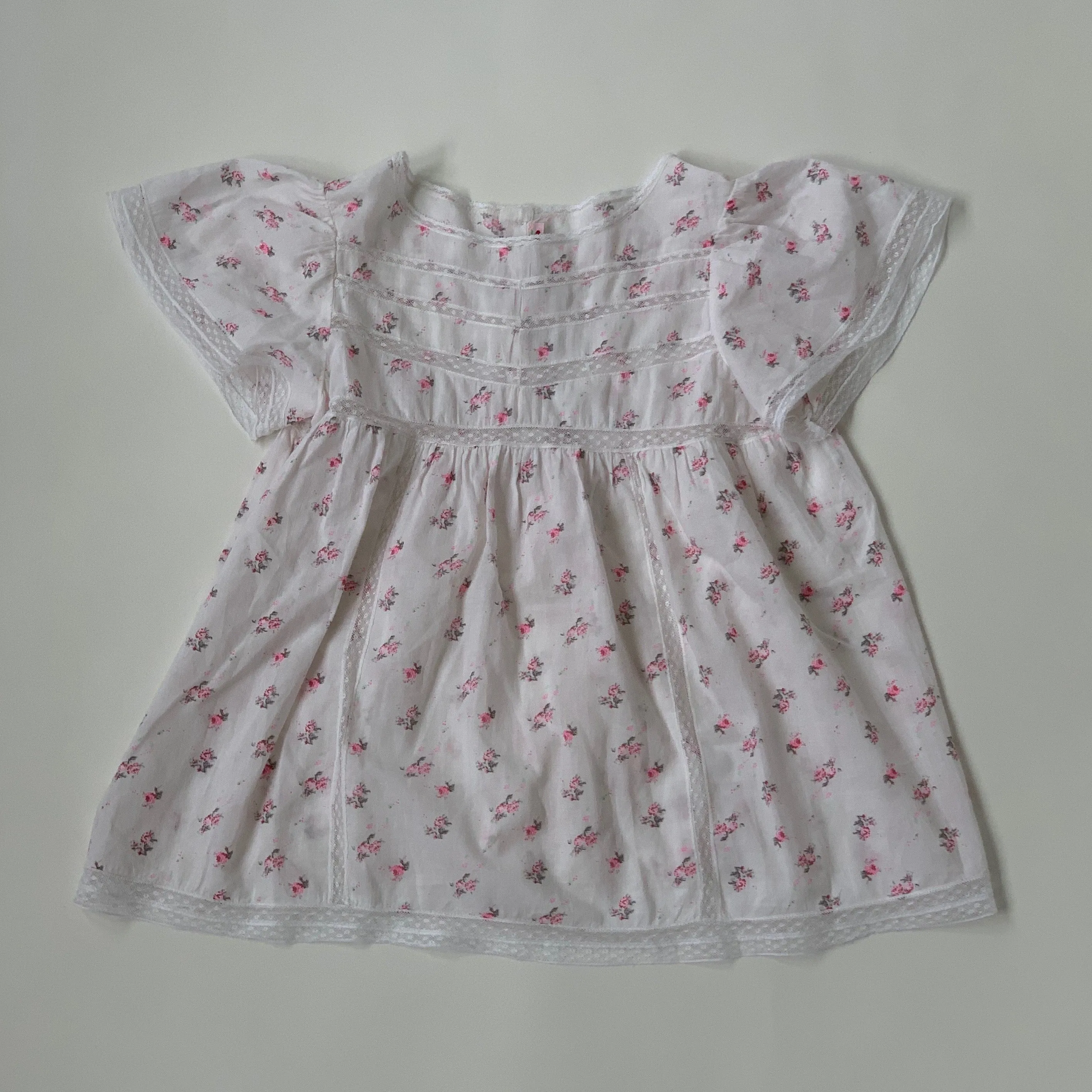 Bonpoint Rose Print Blouse With Lace Trim: 8 Years