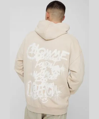 boohoo Mens 13 Graffiti Graphic Spray Washed Hoodie