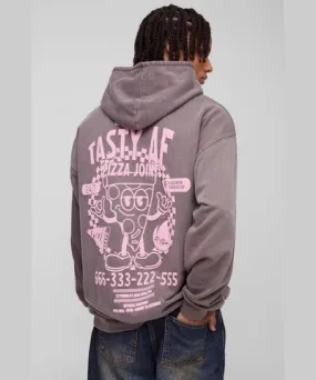 boohooMAN Mens Oversized Tasty AF Cartoon Graphic Washed Hoodie