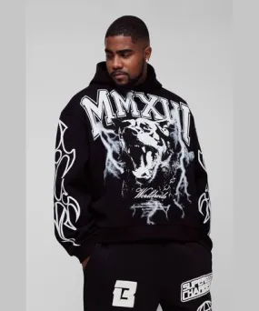 boohooMAN Mens Plus Oversized Boxy MMXII Large Scale Print Hoodie