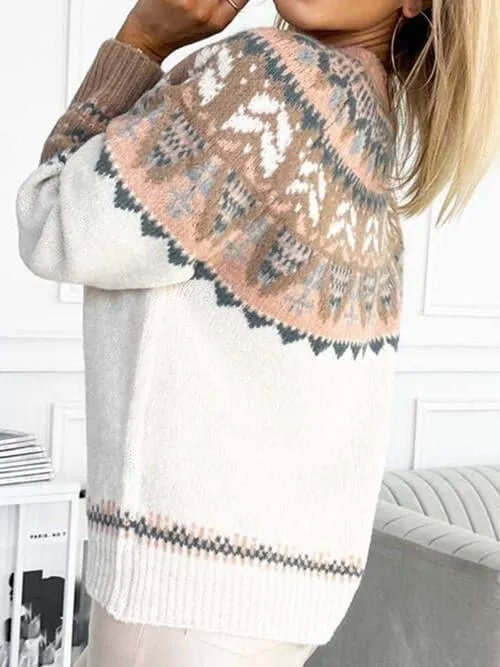 Celeste Geometric Round Neck Long Sleeve Sweater