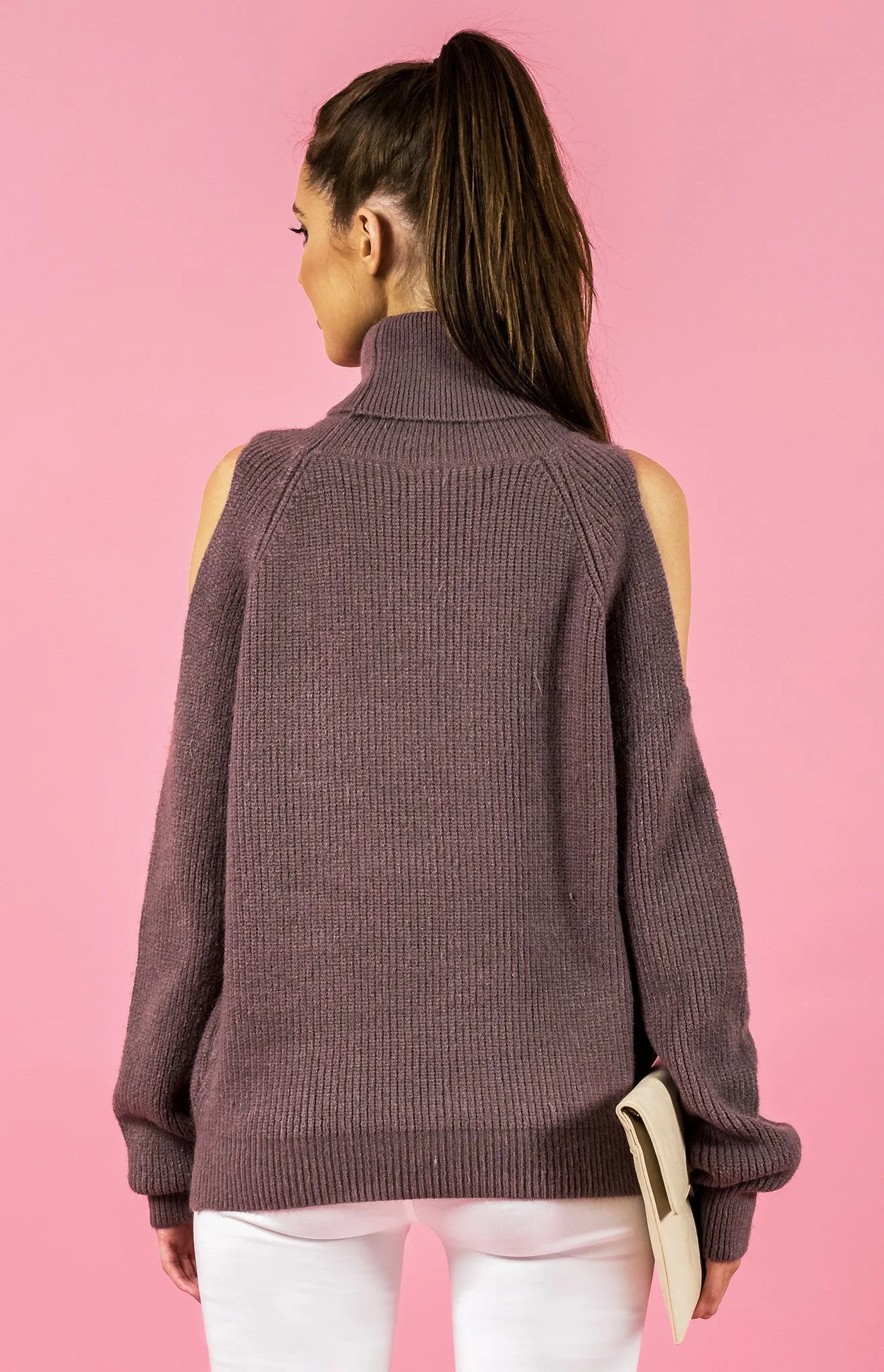 Cold Shoulder Turtleneck Knit in Mauve by Style State One Size Fits All