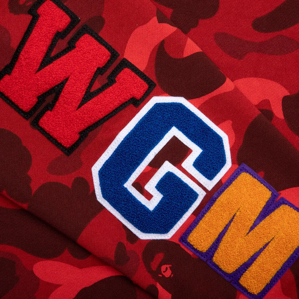 Color Camo Embroidery Shark Crewneck - Red