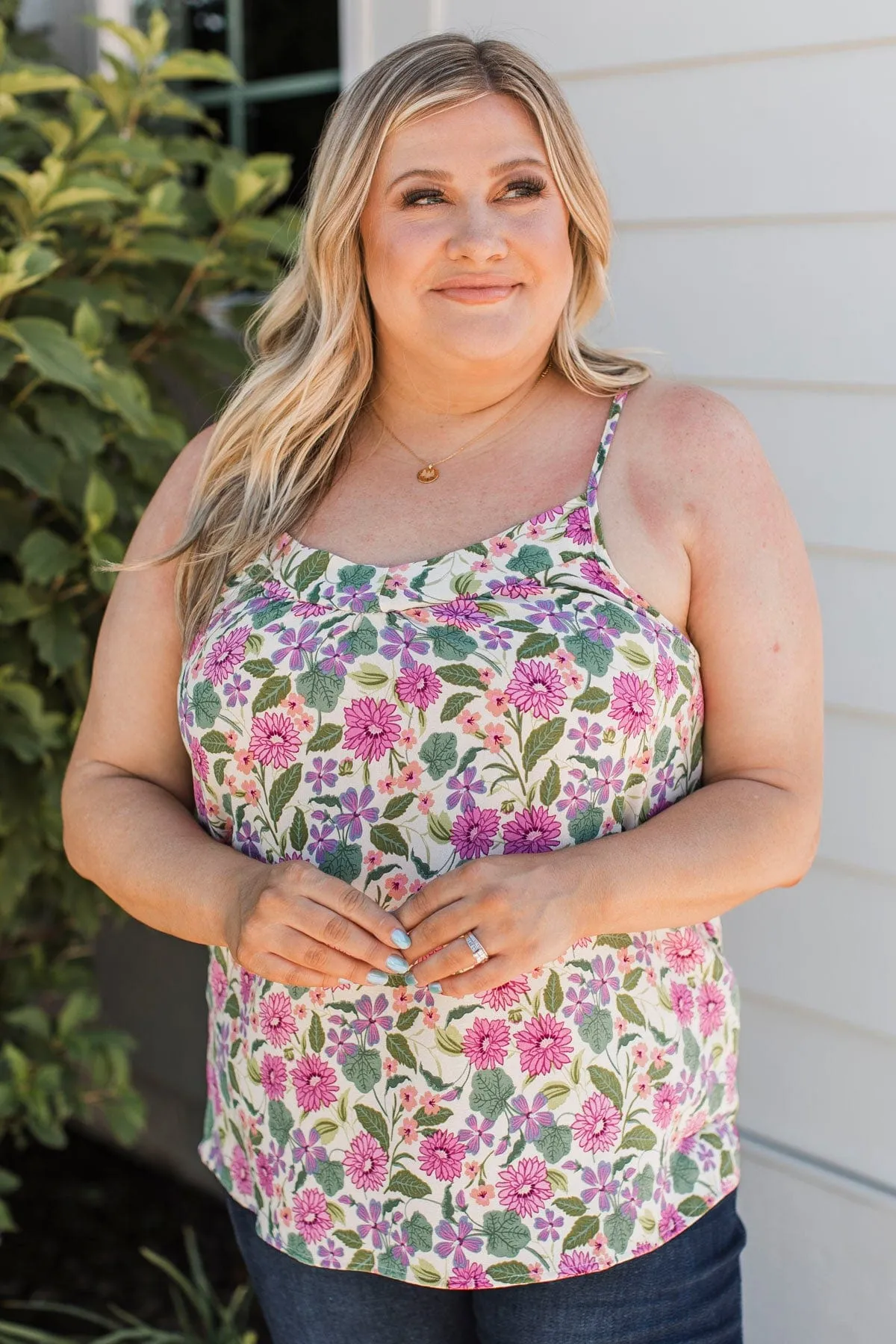 Crazy In Love Floral Tank Top- Cream & Magenta