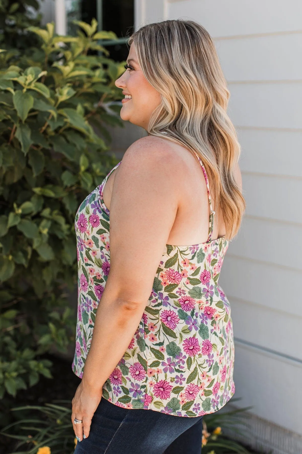 Crazy In Love Floral Tank Top- Cream & Magenta