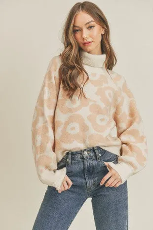 Cream Peach Floral Turtleneck