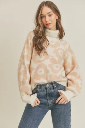 Cream Peach Floral Turtleneck