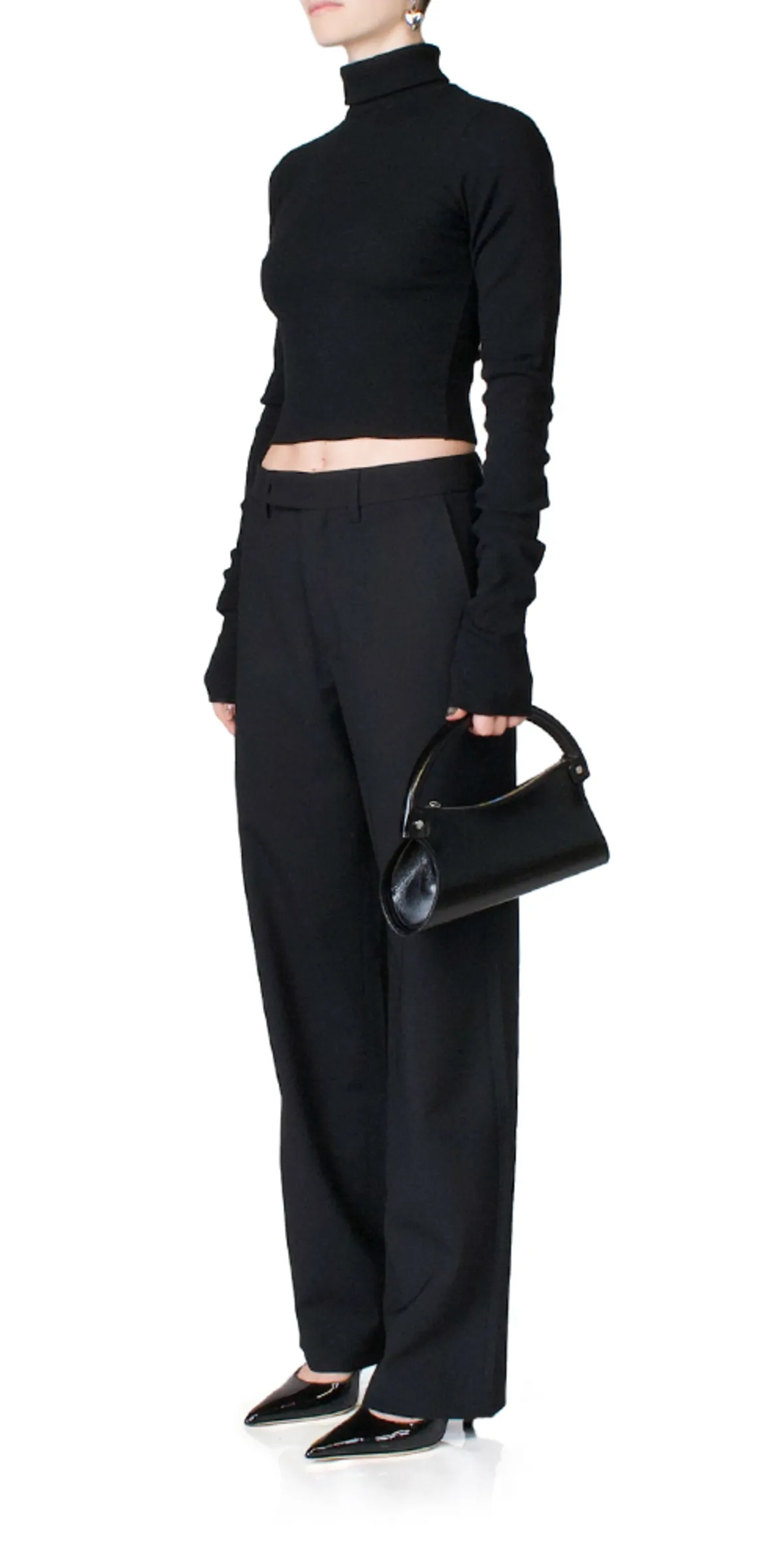 Cropped Fitted Turtleneck - Black