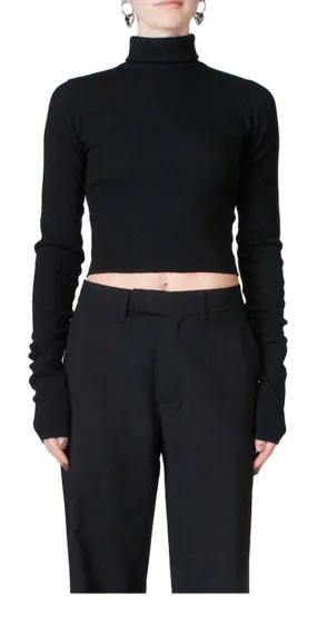 Cropped Fitted Turtleneck - Black