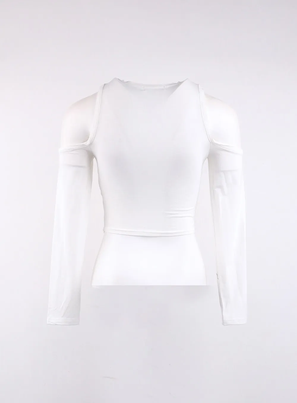 Cut Out Shoulder Long Sleeve Crop Tee CJ418