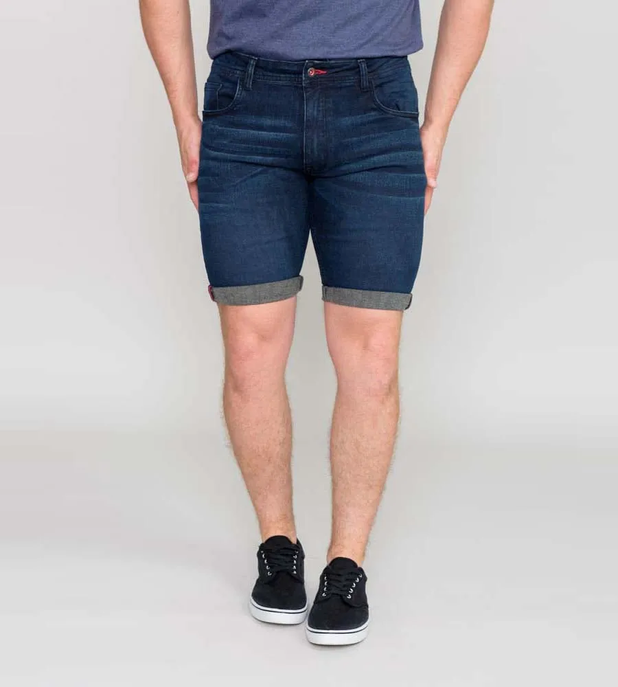 D555 Mens Dark Blue Stretch Denim Shorts (BRENTWOOD)