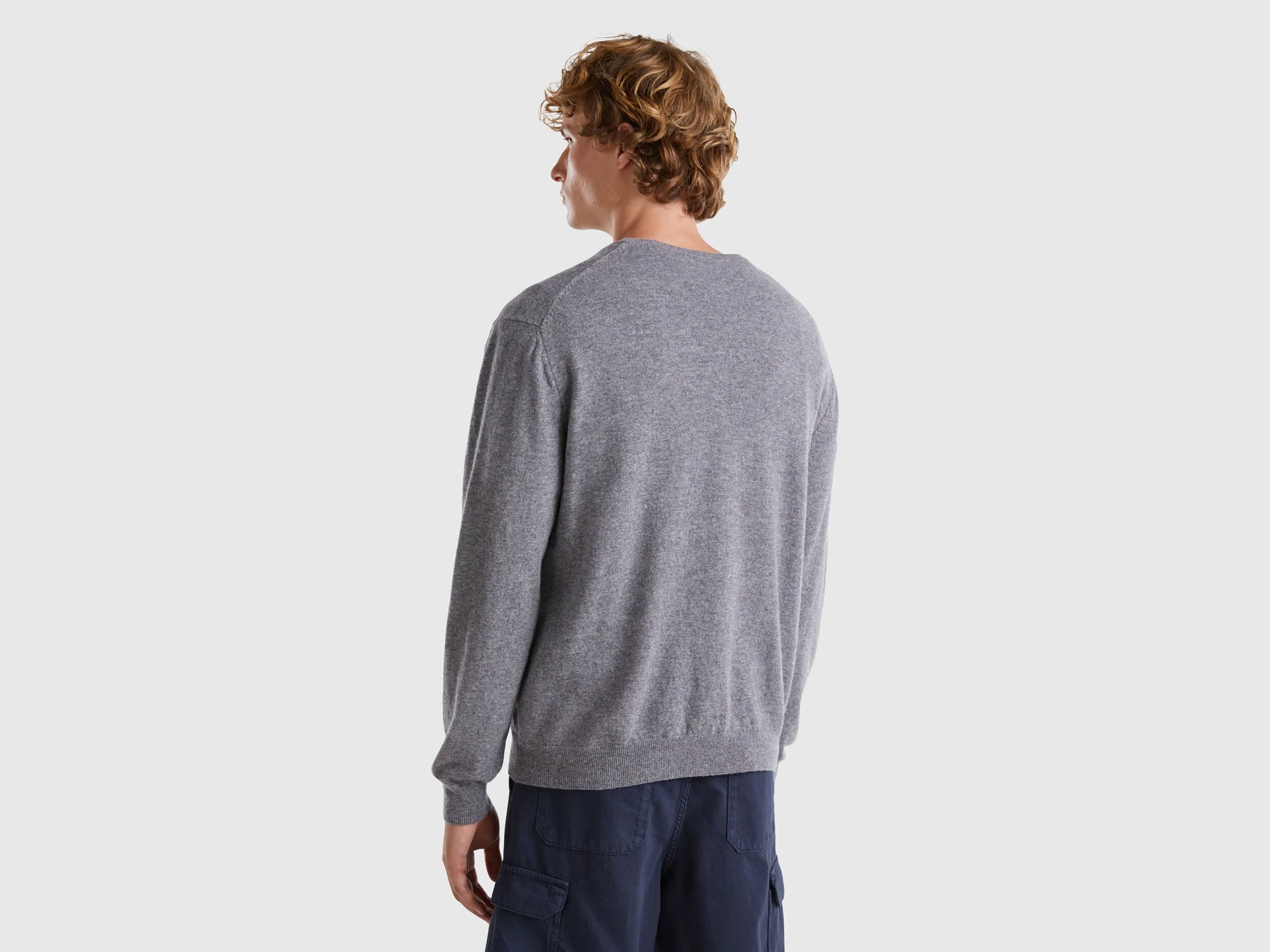 Dark gray crew neck sweater in pure Merino wool - Dark Gray | Benetton