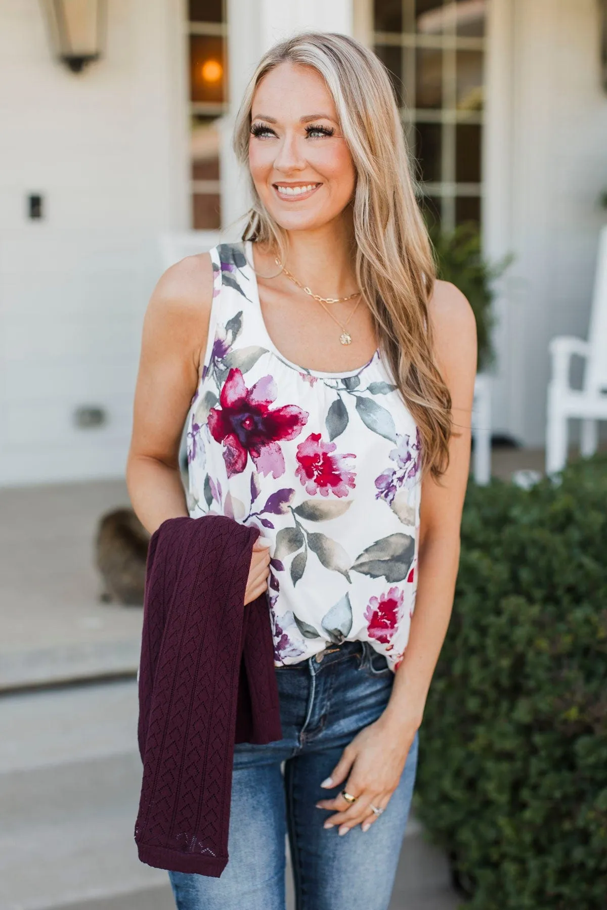 Day Dreams Of You Floral Tank Top- Ivory