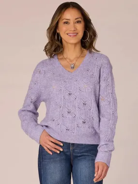 DEMOCRACY/KELLWOOD SWEATER *MISSY* JEWEL LAVENDER LS VNK W/SCALLOP