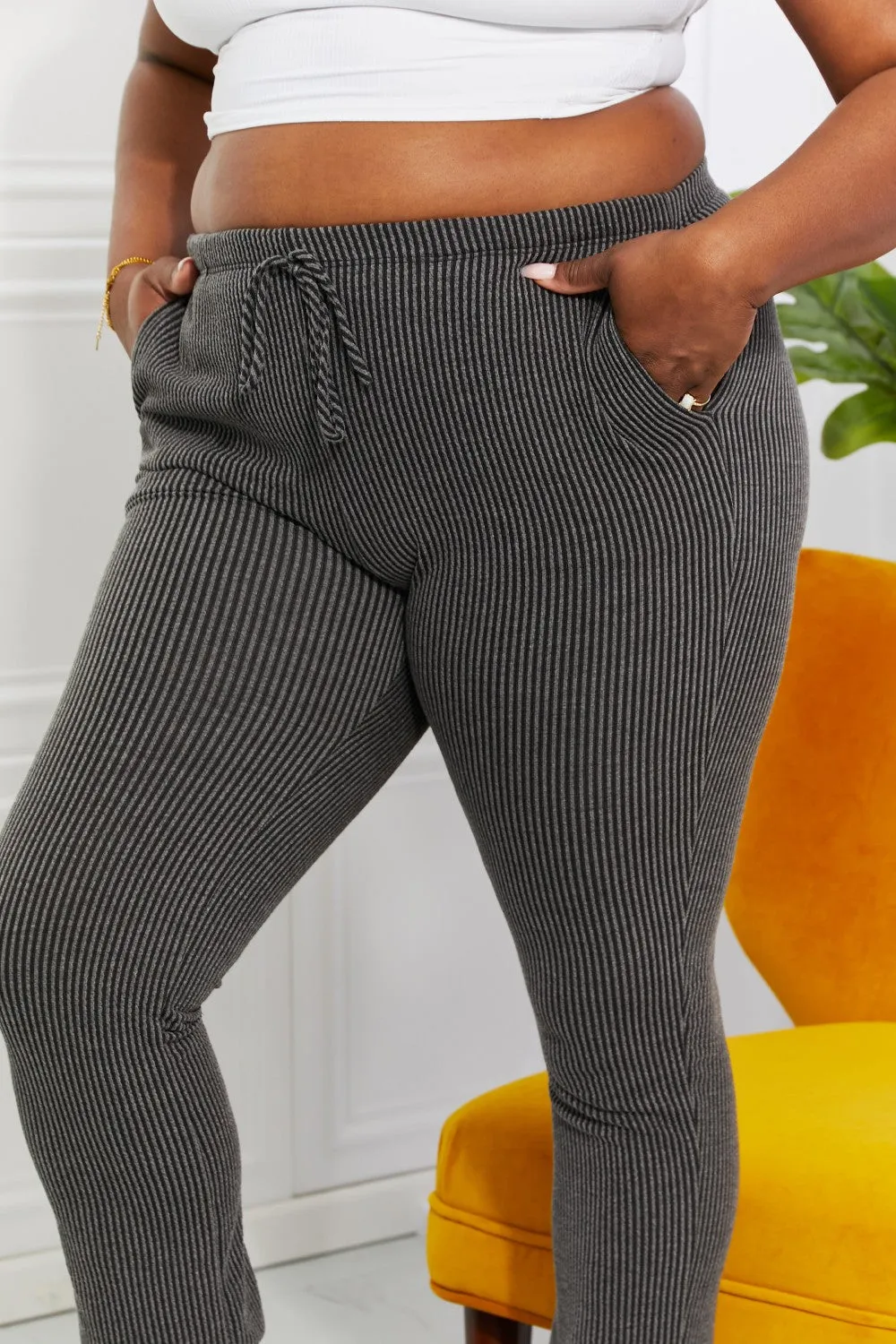 Easy Living Ribbed Joggers in Dark Grey