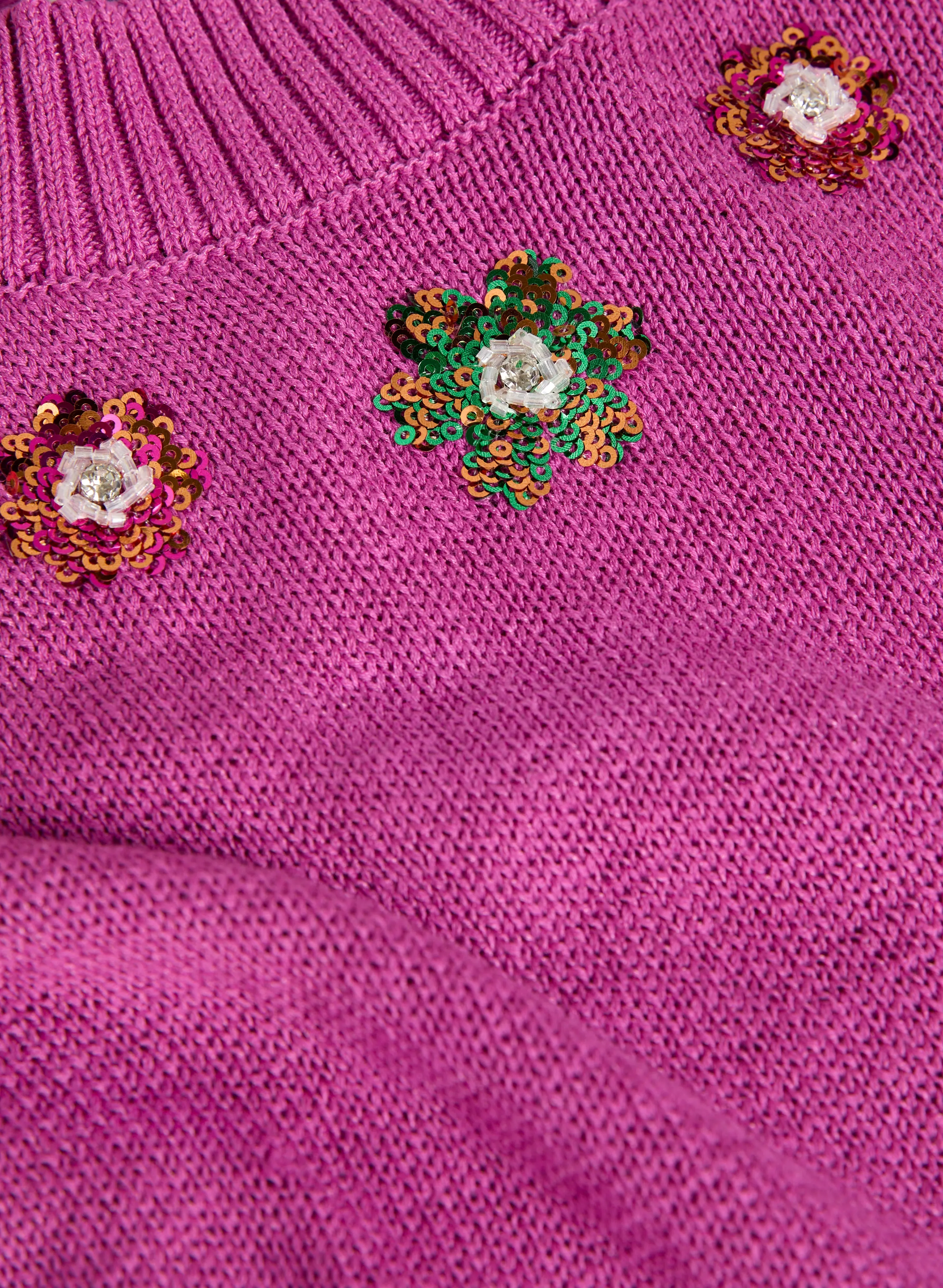 Flower Detail Crew Neck Sweater