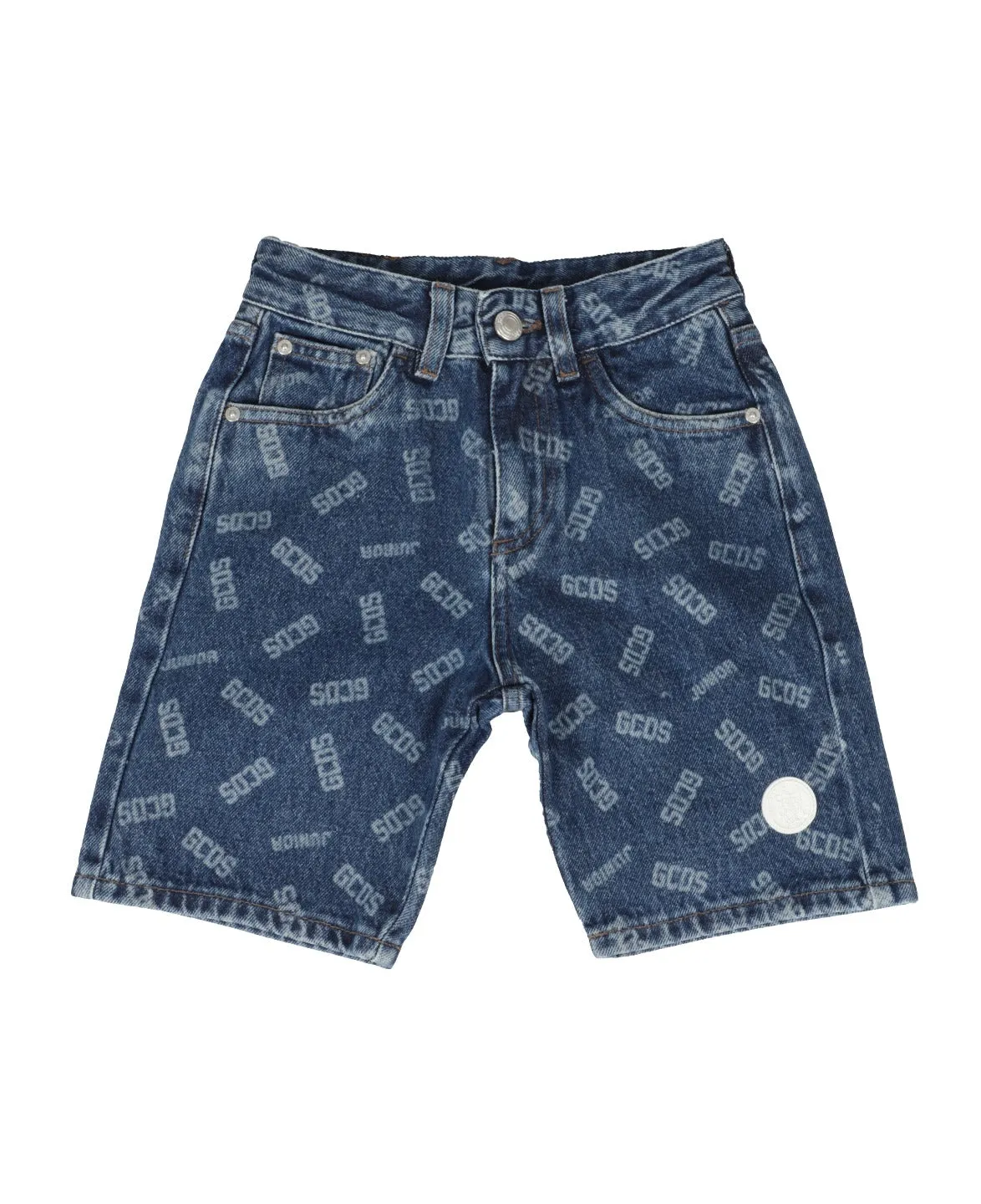 GCDS Kids Allover Logo Printed Denim Shorts