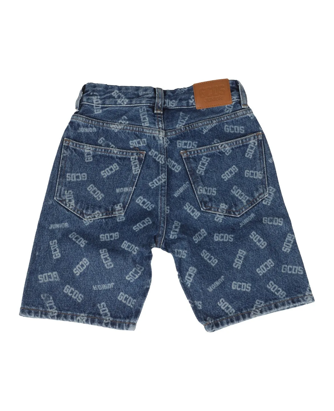 GCDS Kids Allover Logo Printed Denim Shorts