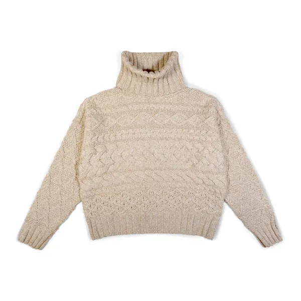 GiGi Knitwear Women's Cable Sweater, Beige Marl