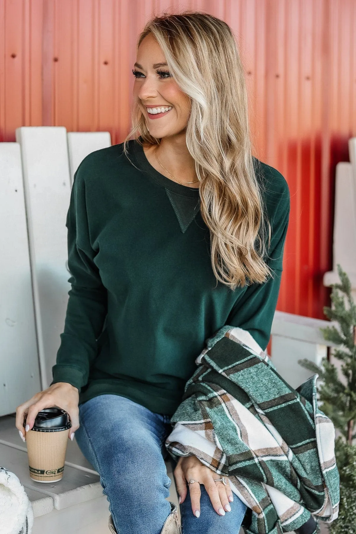 Go The Distance Crew Neck Pullover- Forest Green