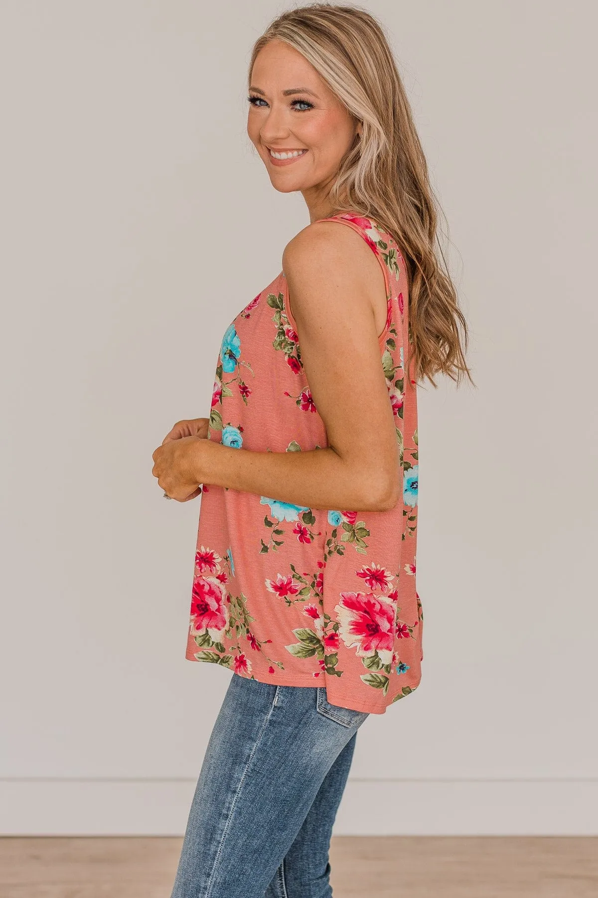 Got You Hooked Floral Tank Top- Coral