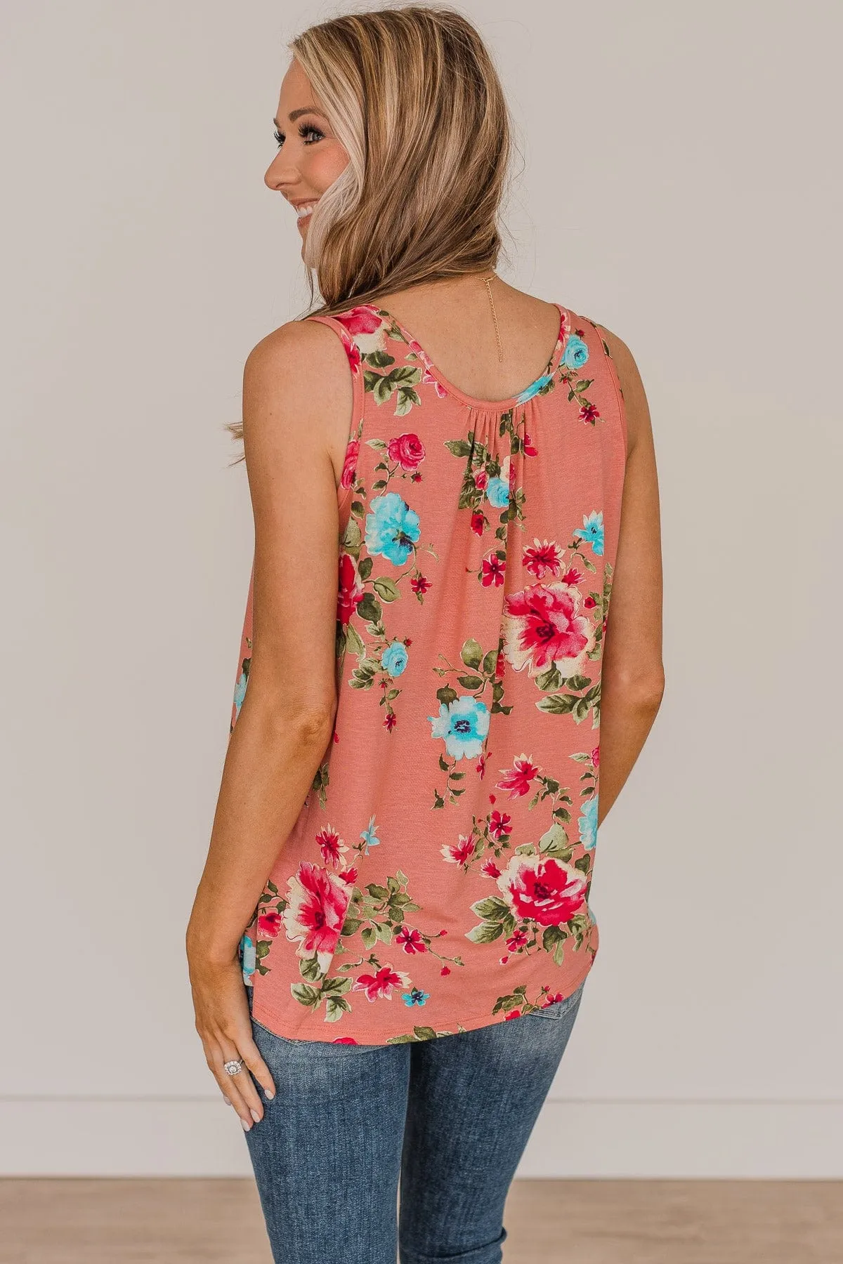 Got You Hooked Floral Tank Top- Coral