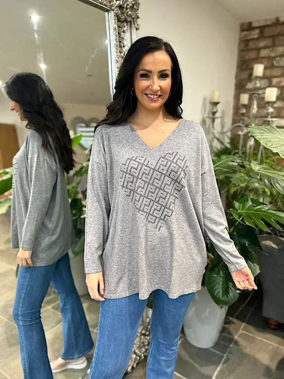 Grey Diamante Heart Knit Gail