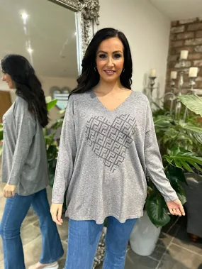 Grey Diamante Heart Knit Gail